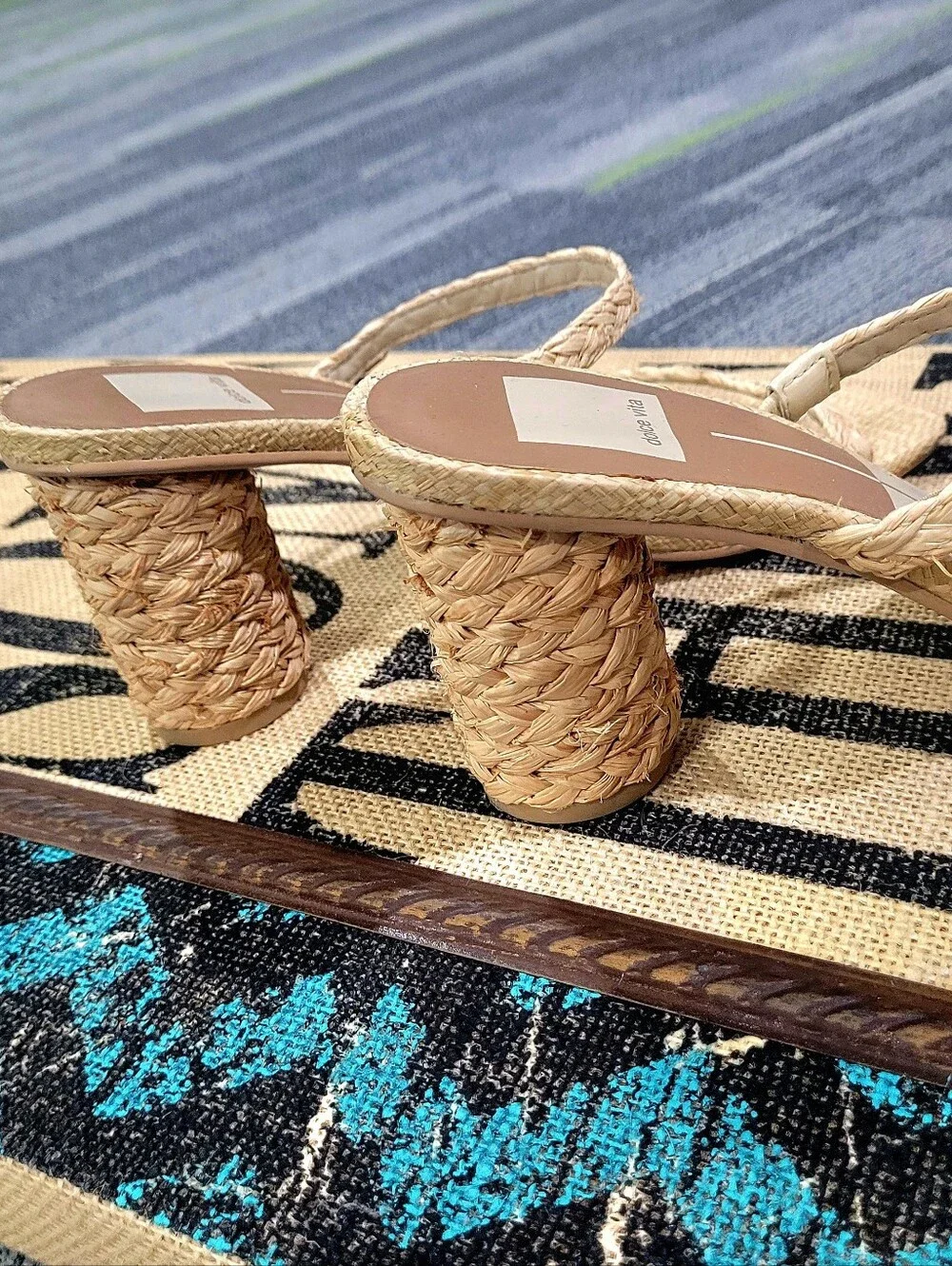 Dolce Vita Natural Braided-Strap Unique Round Block Heel Sandals